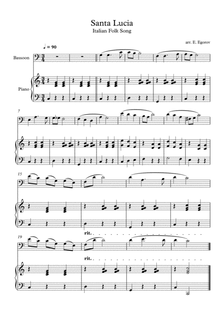 Free Sheet Music Santa Lucia Italian Folk Song For Bassoon Piano