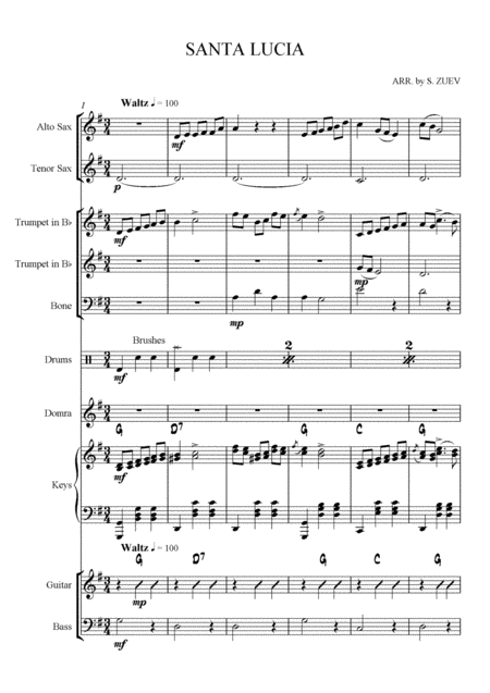 Free Sheet Music Santa Lucia Score Parts