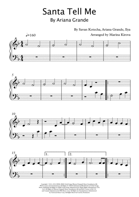 Santa Tell Me Ariana Grande Big Notes Easy To Read Format Sheet Music