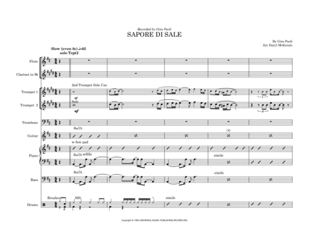 Sapore Di Sale Male Vocal And Small Band 5 Horns Key Of D Sheet Music
