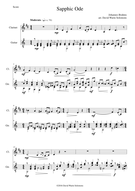 Sapphic Ode For Clarinet And Guitar Sheet Music