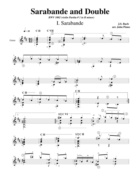 Sarabande And Double Bwv1002 Violin Partita 1 In B Minor Sheet Music