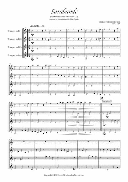 Free Sheet Music Sarabande From Keyboard Suite In D Minor Hwv 437 For Trumpet Quartet