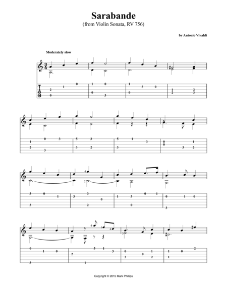 Sarabande From Violin Sonata Rv 756 Sheet Music