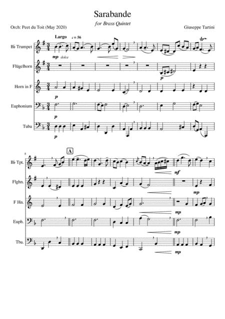 Sarabande G Tartini Brass Quintet Sheet Music