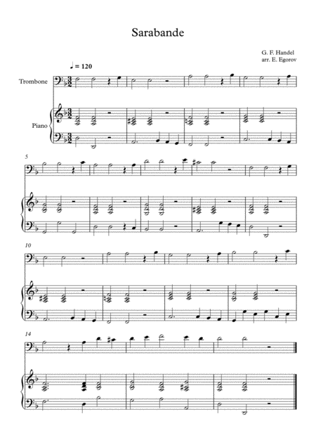 Free Sheet Music Sarabande George Frideric Handel For Trombone Piano