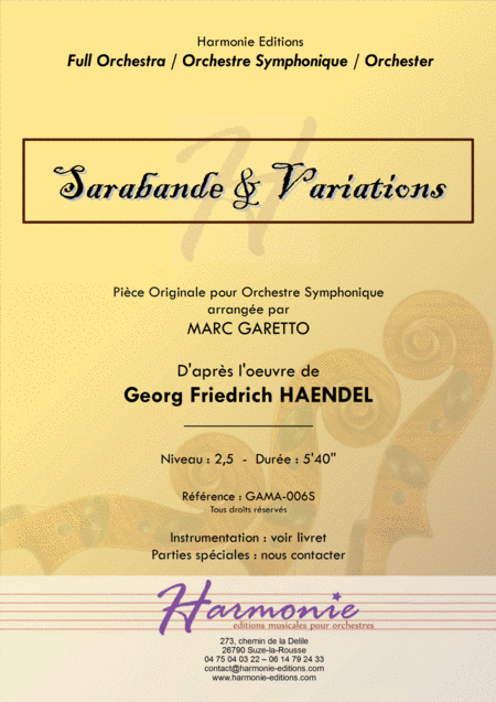 Sarabande Variations Georg Friedrich Haendel Barry Lyndon Soundtrack For Full Orchestra Or Strings Sheet Music