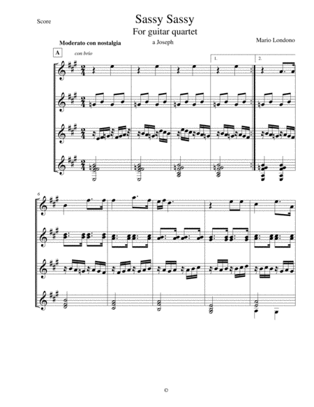 Sassy Sassy For Guitar Quartet Sassy Sassy Para Cuarteto De Guitarras Mario Londono Sheet Music