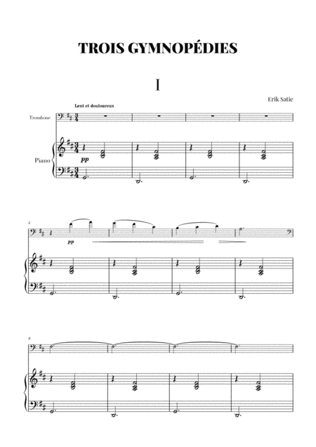 Satie 3 Gymnopdies Trombone And Piano Transcription Sheet Music