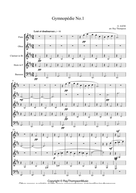 Free Sheet Music Satie Gymnopdie No 1 Wind Quintet