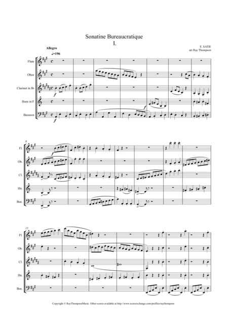 Satie Sonatine Bureaucratique Wind Quintet Sheet Music