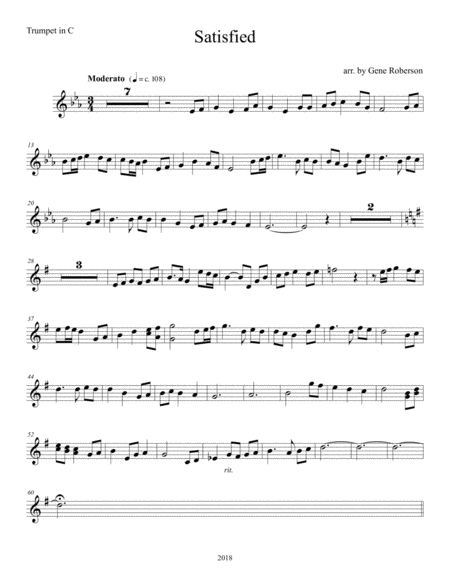 Satisfied For Trumpet Solo And Other C Instruments Sheet Music