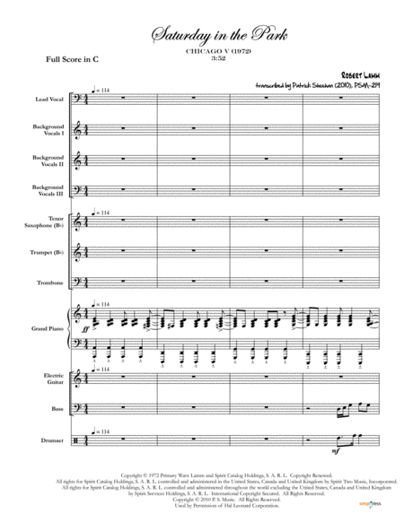 Saturday In The Park Chicago Complete Score Sheet Music