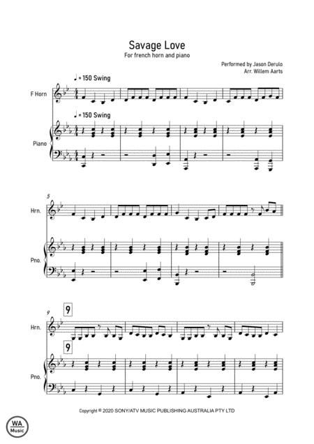 Savage Love Jason Derulo French Horn And Piano Sheet Music