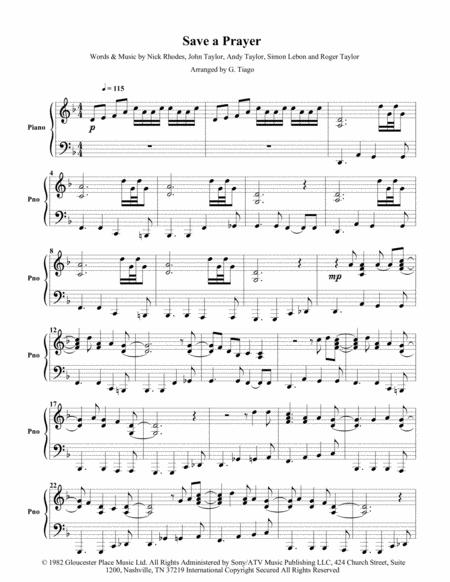 Save A Prayer Piano Solo Sheet Music