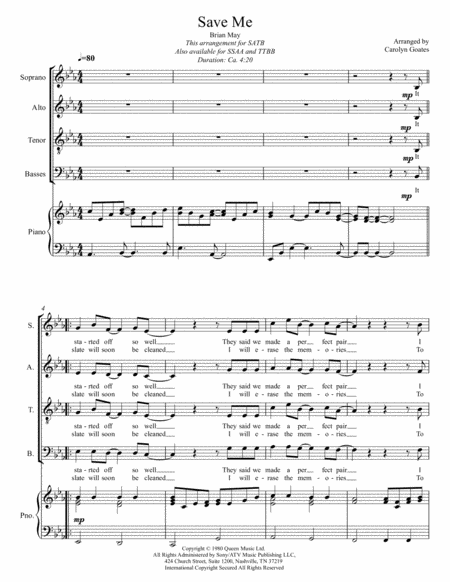 Save Me Queen For Satb Piano Sheet Music