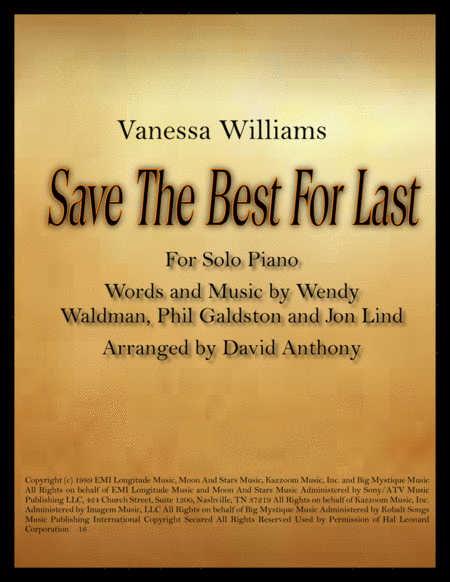 Save The Best For Last By Vanessa Williams For Solo Piano Sheet Music