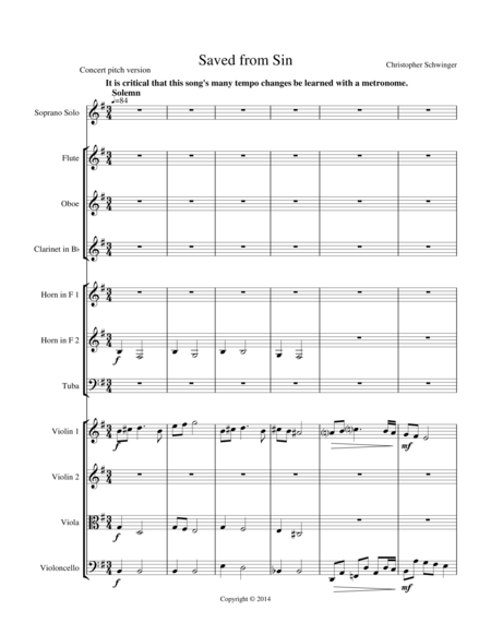 Saved From Sin For Soprano Solo And Orchestra Part 1 Of 2 Piano Version And Individ Parts Are In Part 2 Sheet Music