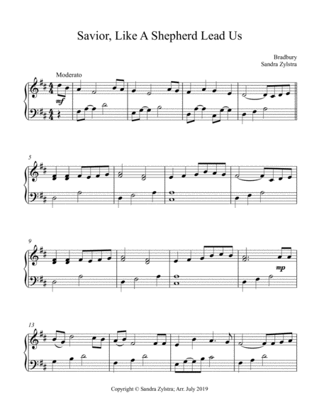 Savior Like A Shepherd Lead Us Early Intermediate Piano Solo Sheet Music