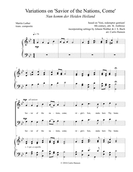 Savior Of The Nations Come Satb Sheet Music