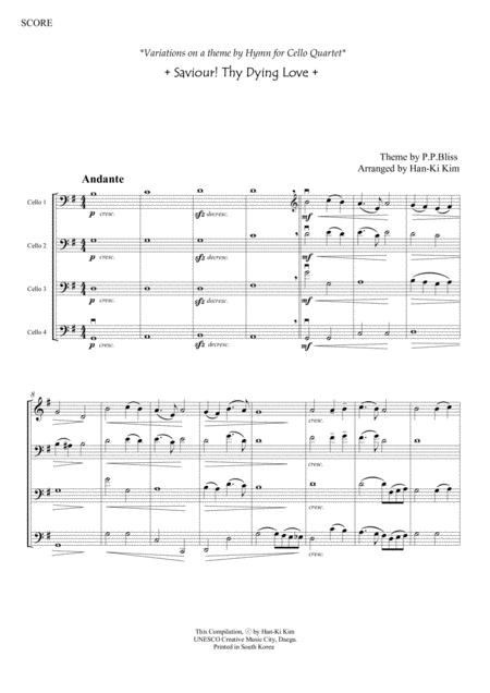 Savior Thy Dying Love For Cello Quartet Sheet Music