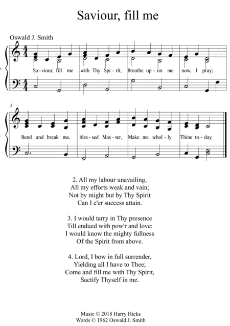 Saviour Fill Me With Thy Spirit A New Tune To A Wonderful Oswald Smith Poem Sheet Music