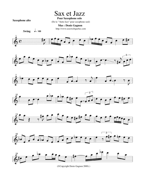 Free Sheet Music Sax Et Jazz Suite Jazz Pour Saxophone Seul