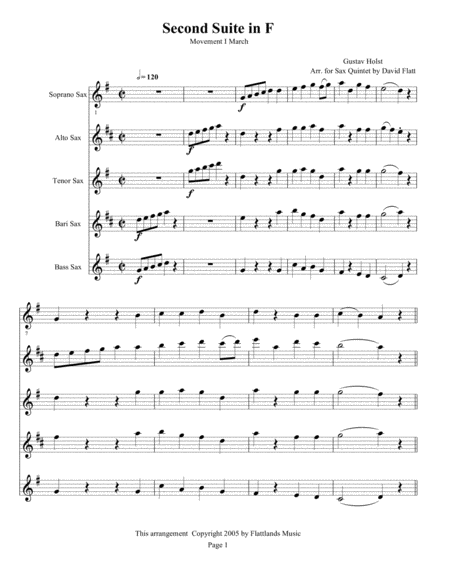 Saxophone Festival Series Holst Suite In F Complete For Sax Quintet Save 30 Sheet Music