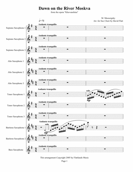 Saxophone Festival Series Prelude Dawn On The River Moskva For Sax Choir Sheet Music