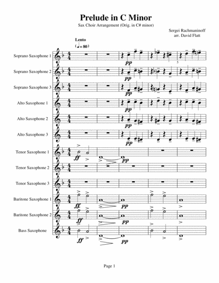 Saxophone Festival Series Rachmaninoffs Prelude In C Minor For Sax Choir Original In C Minor Sheet Music