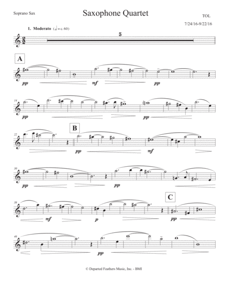 Saxophone Quartet 2016 Soprano Part Sheet Music