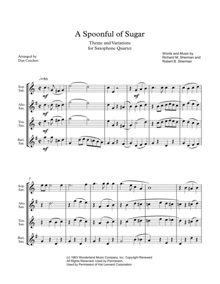 Free Sheet Music Saxophone Quartet A Spoonful Of Sugar