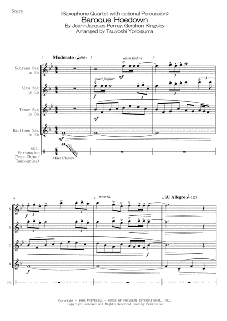 Free Sheet Music Saxophone Quartet With Optional Percussion Baroque Hoedown