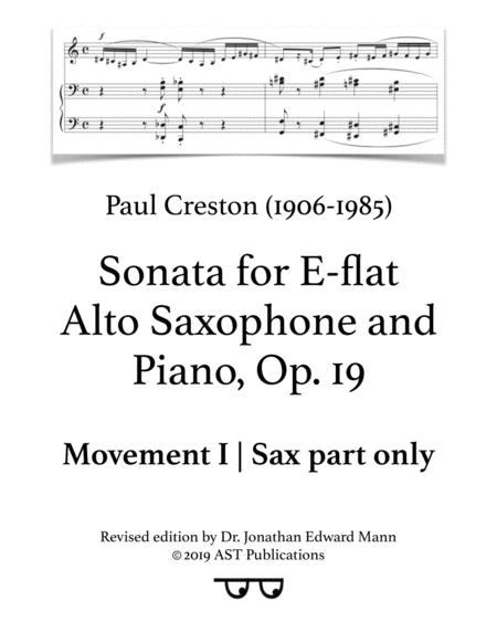 Saxophone Sonata Op 19 Movement I Sax Part Only Sheet Music