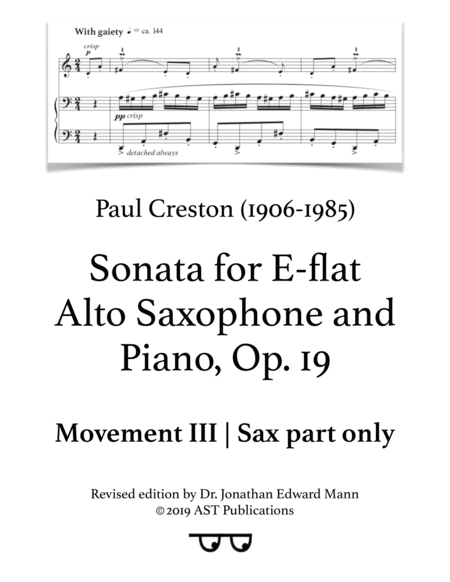 Saxophone Sonata Op 19 Movement Iii Sax Part Only Sheet Music