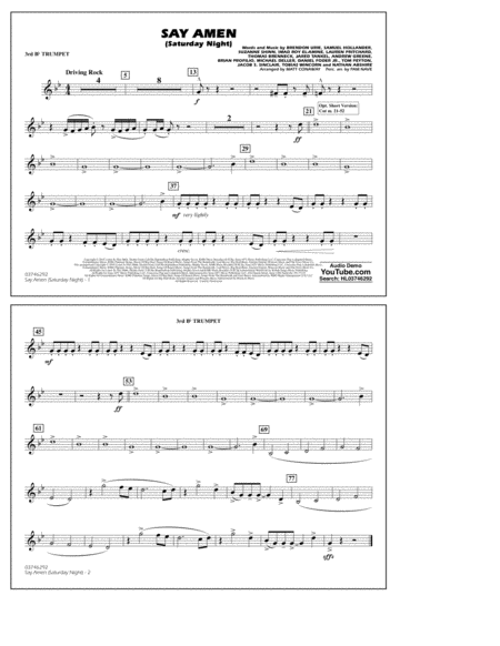 Say Amen Saturday Night Arr Matt Conaway 3rd Bb Trumpet Sheet Music