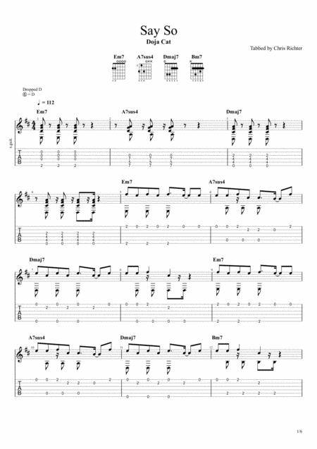 Free Sheet Music Say So By Doja Cat Solo Fingerstyle Guitar Tab