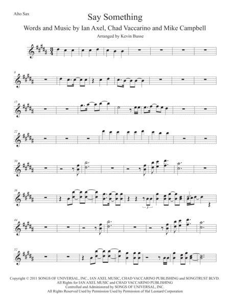 Say Something Alto Sax Original Key Sheet Music