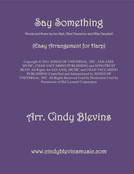 Say Something Arranged For Easy Harp Sheet Music