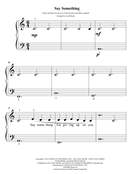 Say Something Big Note Version Sheet Music