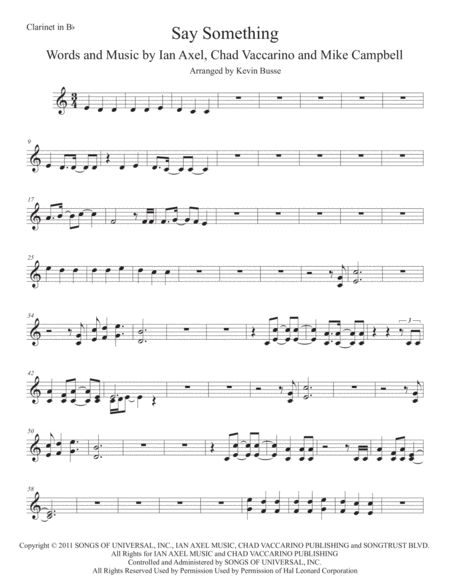 Say Something Clarinet Easy Key Of C Sheet Music