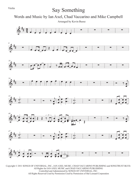 Say Something Violin Original Key Sheet Music