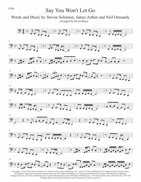 Free Sheet Music Say You Wont Let Go Cello Easy Key Of C