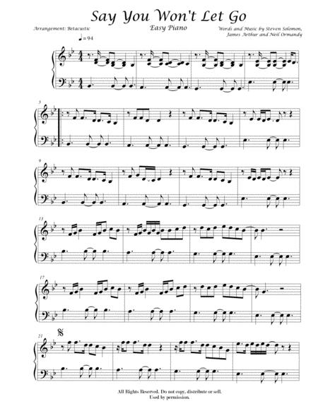 Free Sheet Music Say You Wont Let Go James Arthur Sheet Music Easy Piano