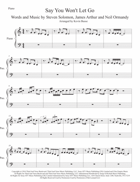 Say You Wont Let Go Piano Easy Key Of C Sheet Music