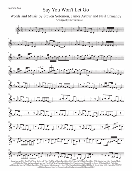 Free Sheet Music Say You Wont Let Go Soprano Sax Original Key