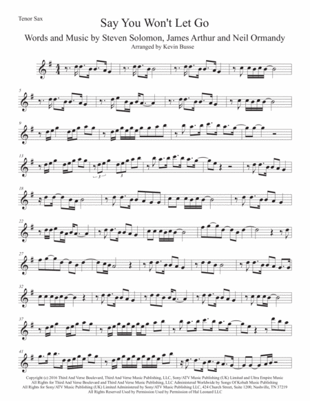 Say You Wont Let Go Tenor Sax Sheet Music