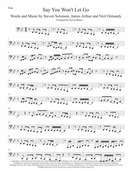 Say You Wont Let Go Tuba Original Key Sheet Music