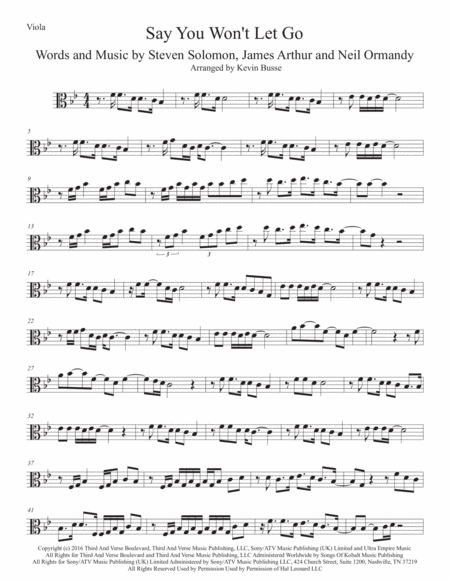 Say You Wont Let Go Viola Original Key Sheet Music