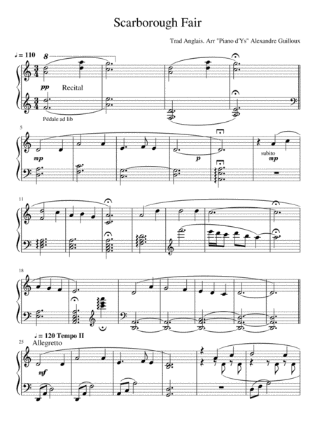 Scarborough Fair English Folk Song Arr Piano Sheet Music